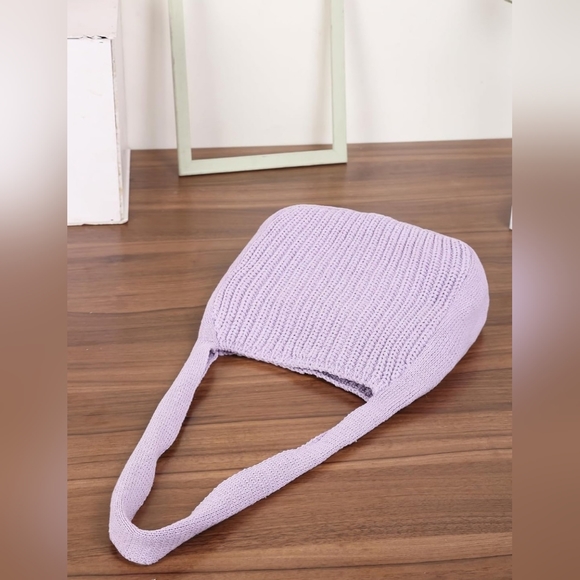 Lilac Hand Knit Crochet Sac Style Hobo Bag - Picture 7 of 8